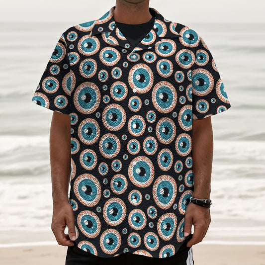 Creepy Eyeball Pattern Print Textured Short Sleeve Shirt