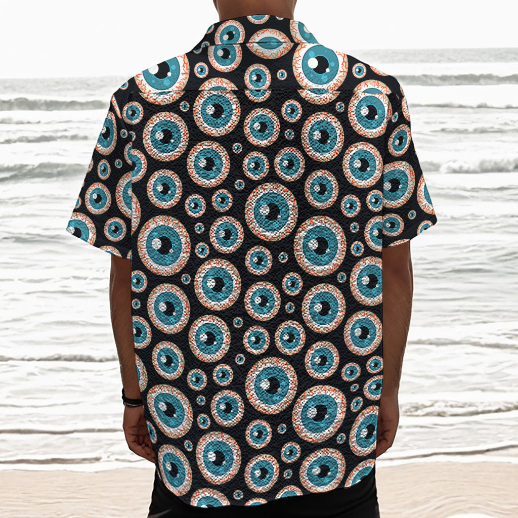 Creepy Eyeball Pattern Print Textured Short Sleeve Shirt