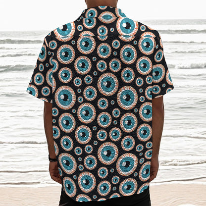 Creepy Eyeball Pattern Print Textured Short Sleeve Shirt