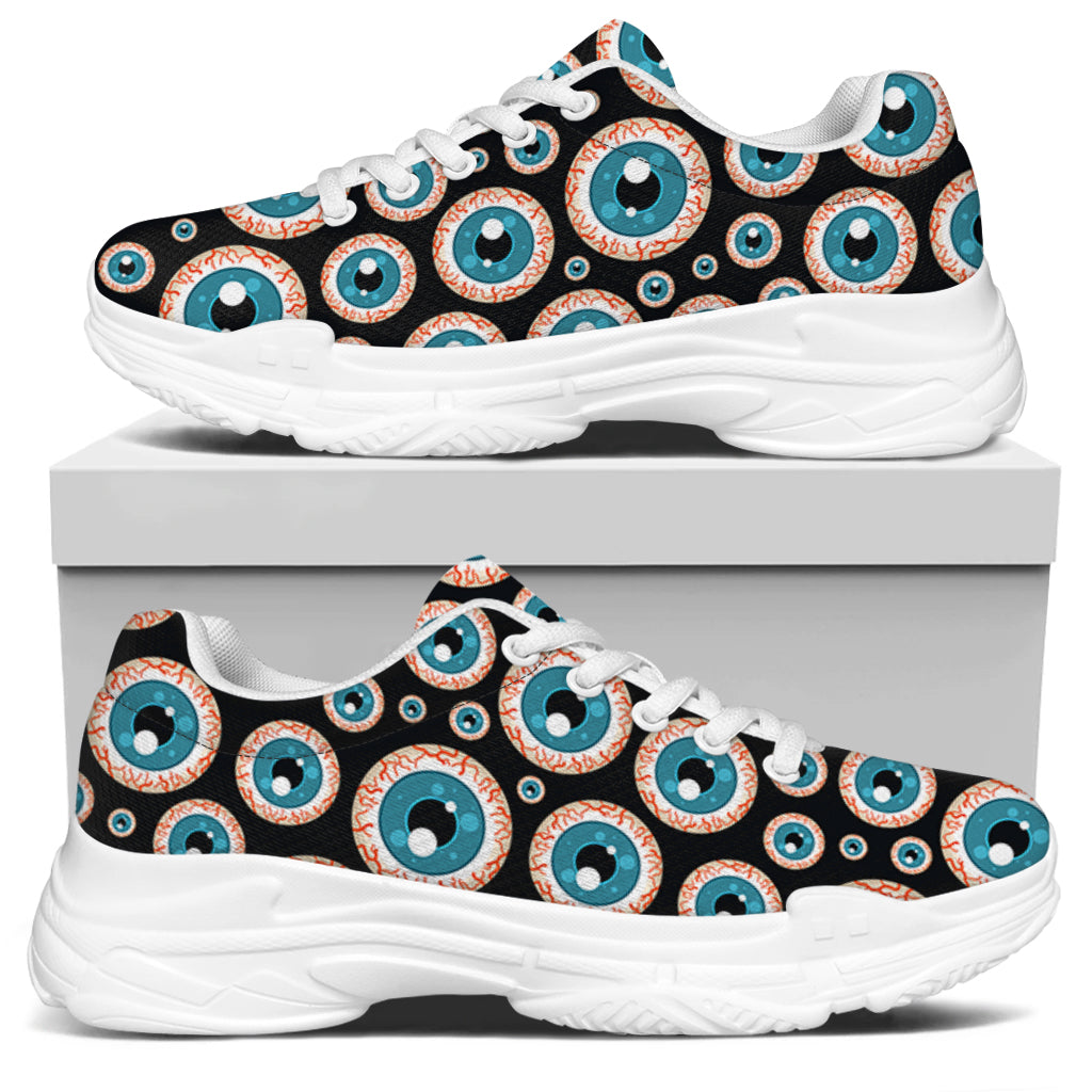Creepy Eyeball Pattern Print White Chunky Shoes