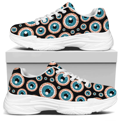Creepy Eyeball Pattern Print White Chunky Shoes