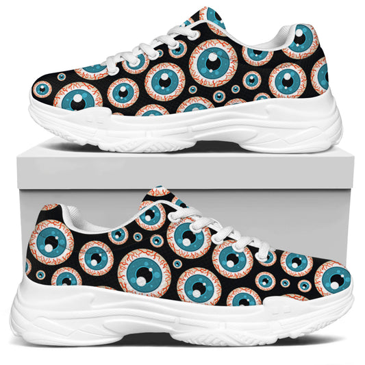 Creepy Eyeball Pattern Print White Chunky Shoes