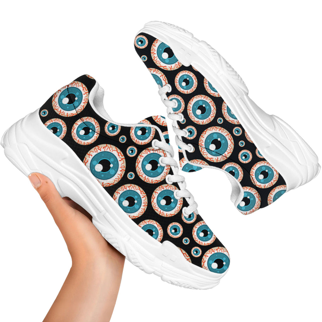 Creepy Eyeball Pattern Print White Chunky Shoes