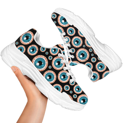 Creepy Eyeball Pattern Print White Chunky Shoes