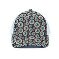 Creepy Eyeball Pattern Print White Mesh Trucker Hat