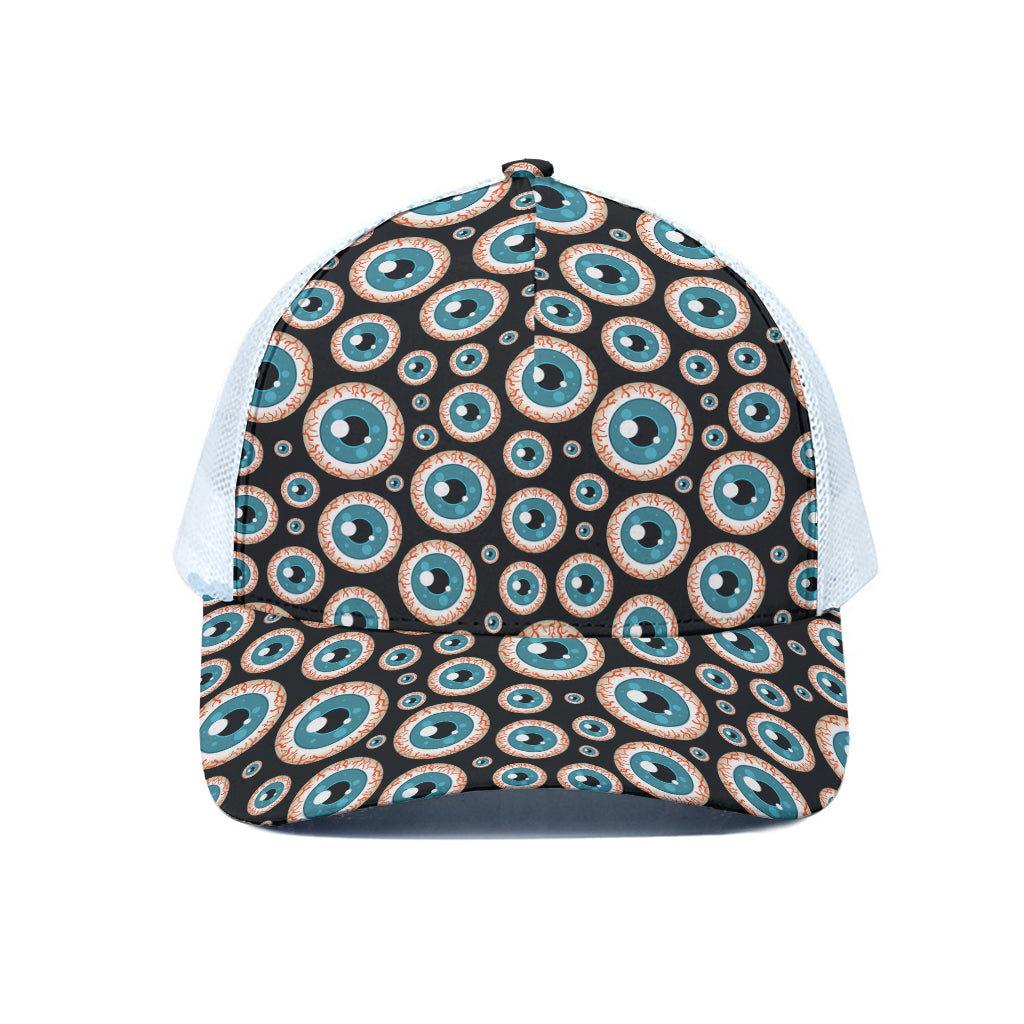 Creepy Eyeball Pattern Print White Mesh Trucker Cap