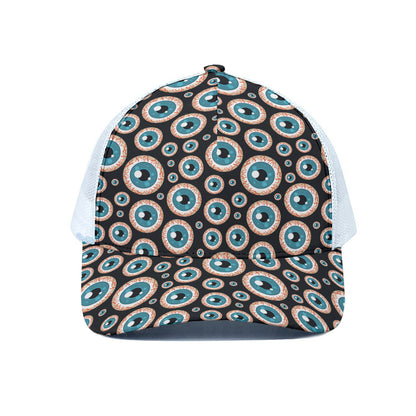 Creepy Eyeball Pattern Print White Mesh Trucker Cap