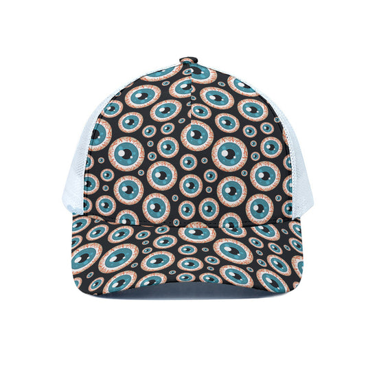 Creepy Eyeball Pattern Print White Mesh Trucker Cap