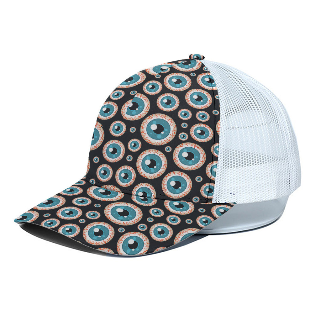 Creepy Eyeball Pattern Print White Mesh Trucker Cap