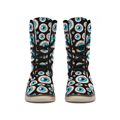 Creepy Eyeball Pattern Print Winter Boots