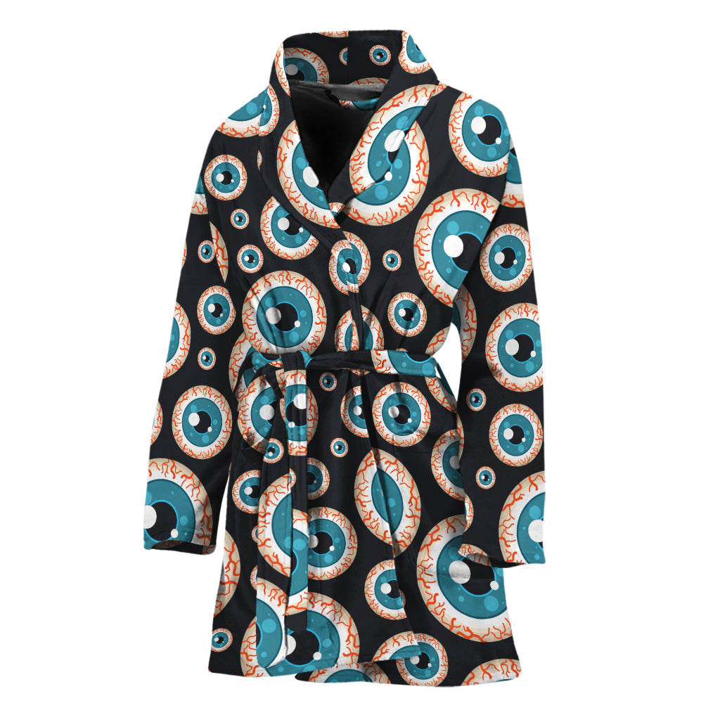 Creepy Eyeball Pattern Print Women's Bathrobe