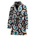 Creepy Eyeball Pattern Print Women's Bathrobe