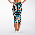 Creepy Eyeball Pattern Print Women's Capri Leggings