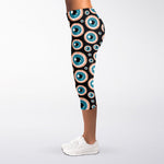 Creepy Eyeball Pattern Print Women's Capri Leggings