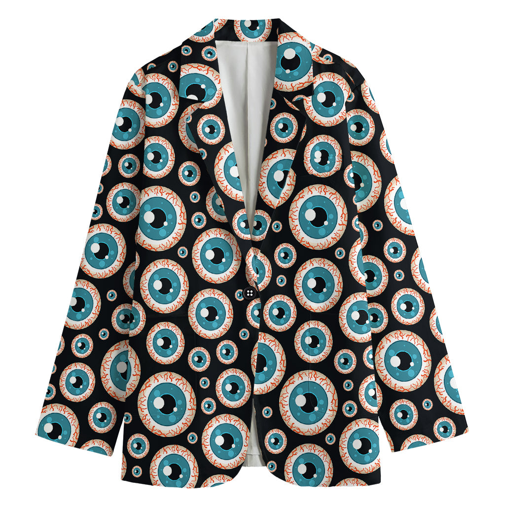 Creepy Eyeball Pattern Print Women's Cotton Blazer