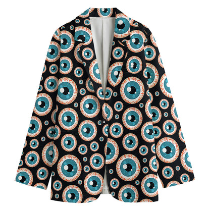 Creepy Eyeball Pattern Print Women's Cotton Blazer