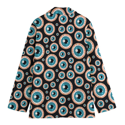 Creepy Eyeball Pattern Print Women's Cotton Blazer