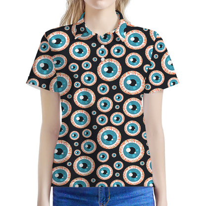 Creepy Eyeball Pattern Print Women's Polo Shirt