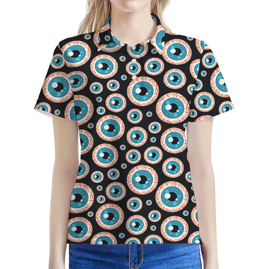 Creepy Eyeball Pattern Print Women's Polo Shirt