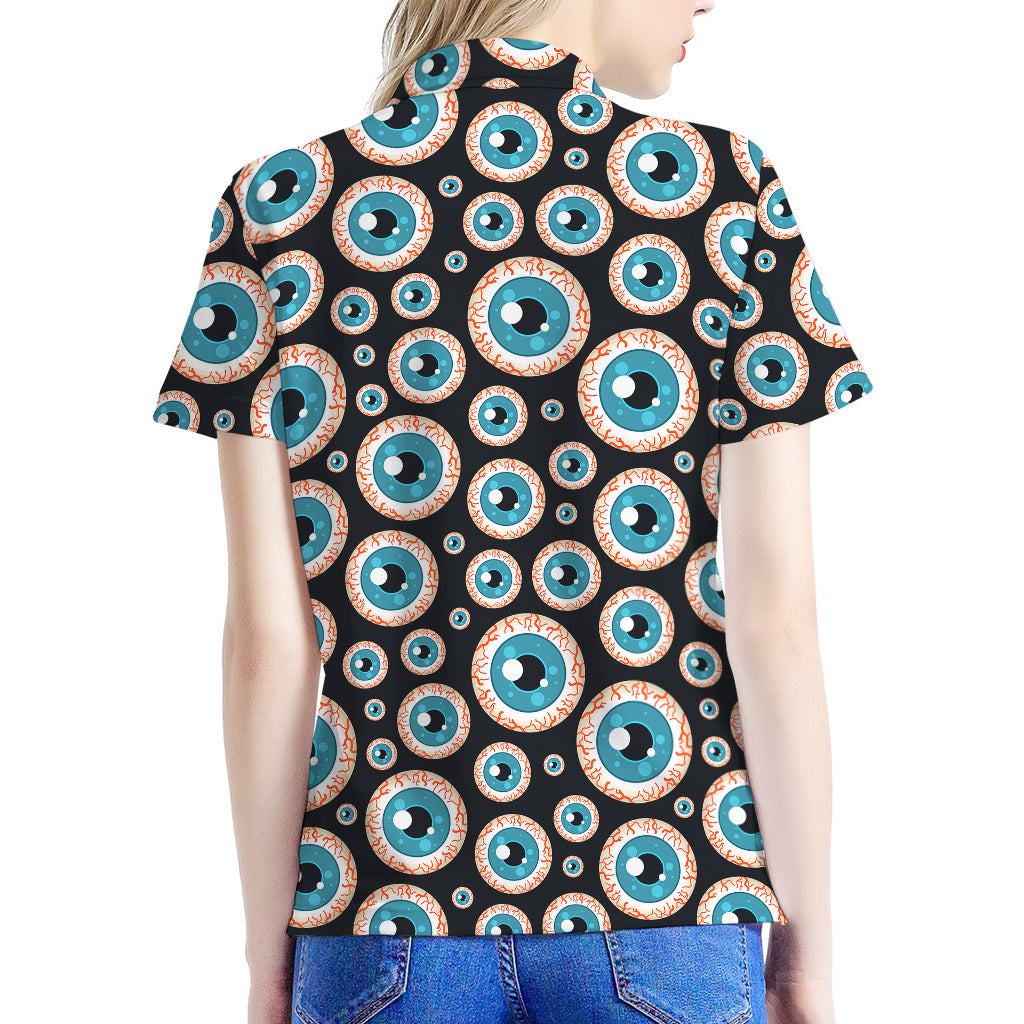 Creepy Eyeball Pattern Print Women's Polo Shirt