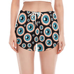Creepy Eyeball Pattern Print Women's Split Running Shorts