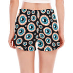 Creepy Eyeball Pattern Print Women's Split Running Shorts