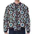 Creepy Eyeball Pattern Print Zip Sleeve Bomber Jacket