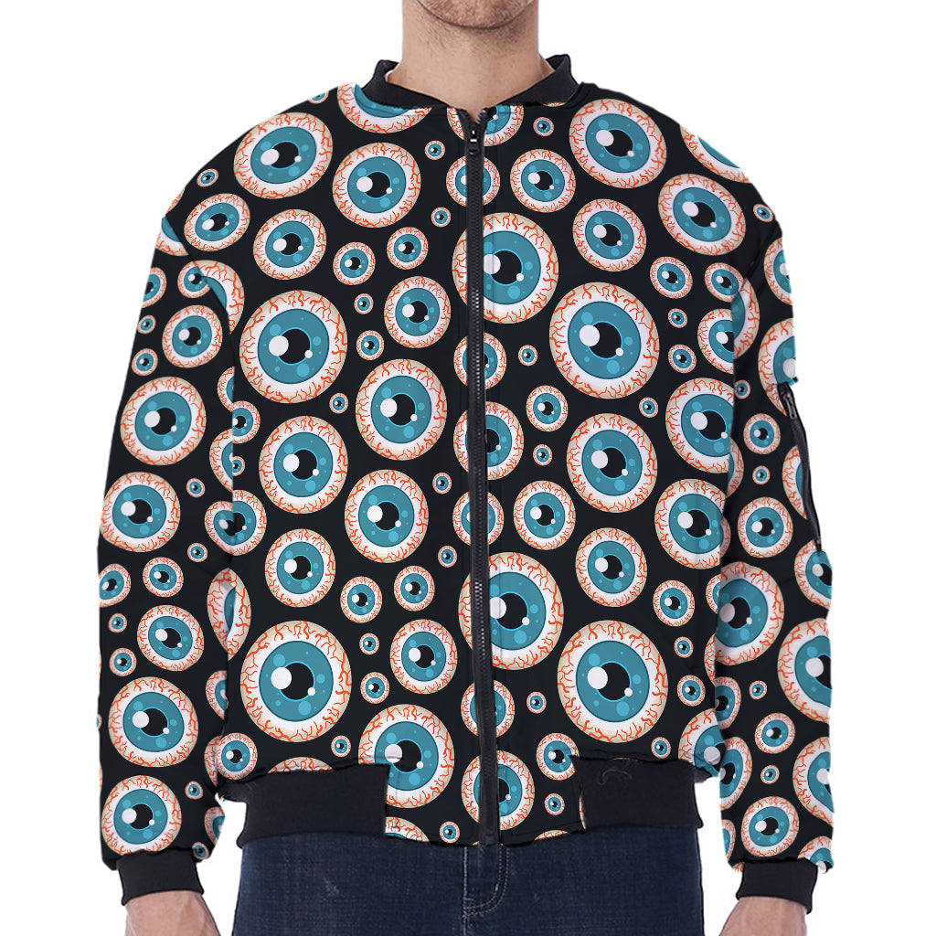 Creepy Eyeball Pattern Print Zip Sleeve Bomber Jacket