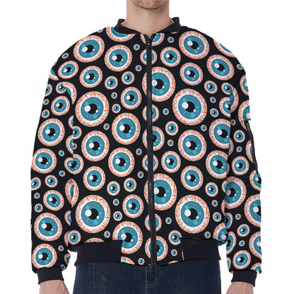 Creepy Eyeball Pattern Print Zip Sleeve Bomber Jacket