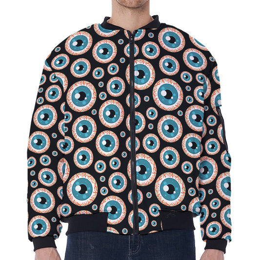 Creepy Eyeball Pattern Print Zip Sleeve Bomber Jacket