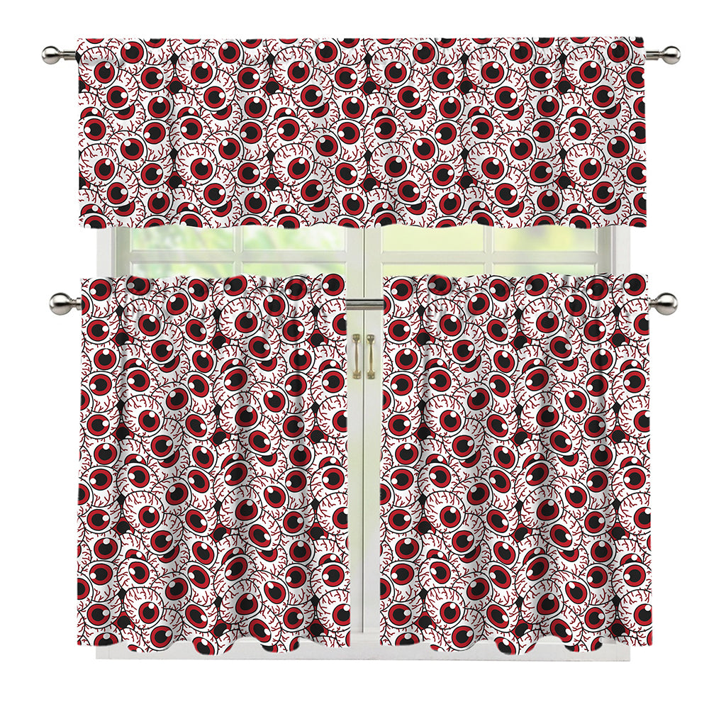 Creepy Red Eyeball Pattern Print 3 Piece Kitchen Curtains
