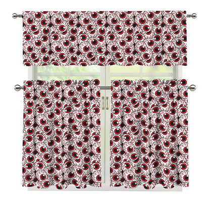 Creepy Red Eyeball Pattern Print 3 Piece Kitchen Curtains