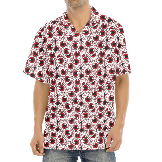Creepy Red Eyeball Pattern Print Aloha Shirt