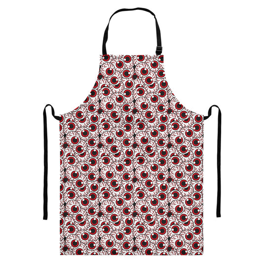 Creepy Red Eyeball Pattern Print Bib Apron With Pocket