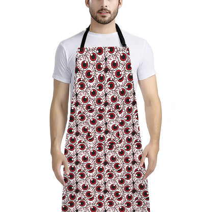 Creepy Red Eyeball Pattern Print Bib Apron With Pocket