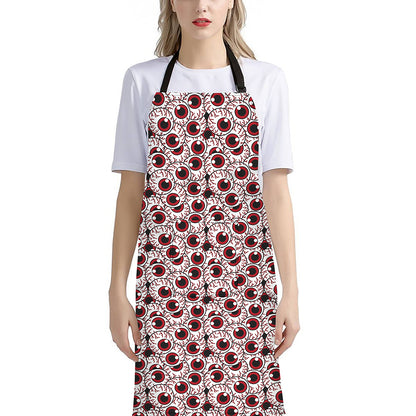 Creepy Red Eyeball Pattern Print Bib Apron With Pocket