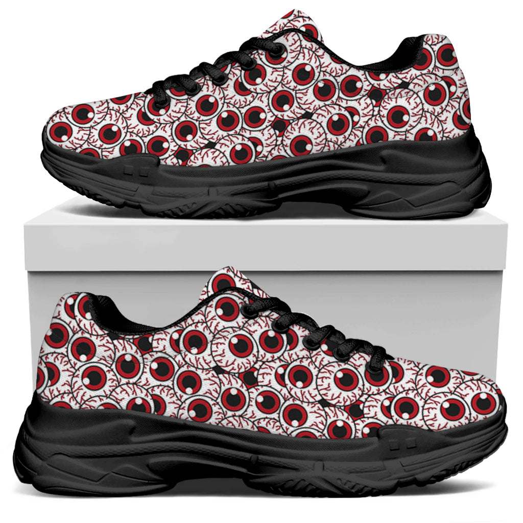 Creepy Red Eyeball Pattern Print Black Chunky Shoes
