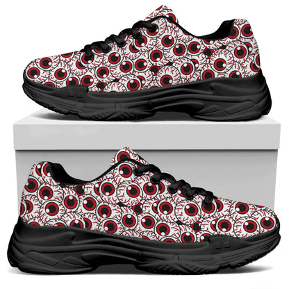 Creepy Red Eyeball Pattern Print Black Chunky Shoes