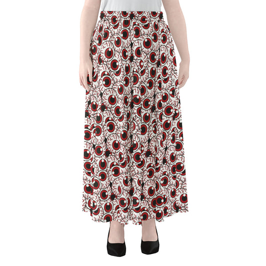 Creepy Red Eyeball Pattern Print Chiffon Maxi Skirt
