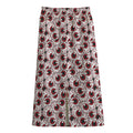 Creepy Red Eyeball Pattern Print Cotton Front Slit Maxi Skirt