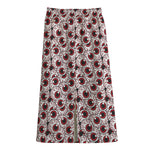 Creepy Red Eyeball Pattern Print Cotton Front Slit Maxi Skirt