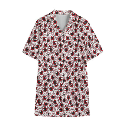 Creepy Red Eyeball Pattern Print Cotton Hawaiian Shirt