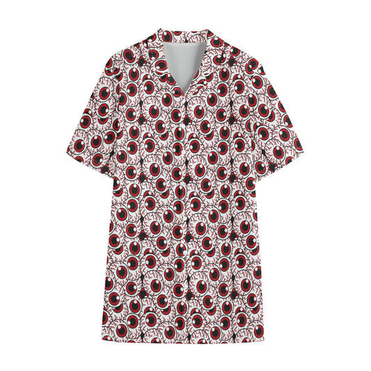 Creepy Red Eyeball Pattern Print Cotton Hawaiian Shirt