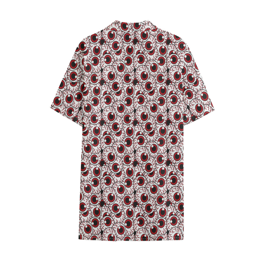 Creepy Red Eyeball Pattern Print Cotton Hawaiian Shirt