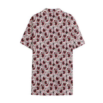 Creepy Red Eyeball Pattern Print Cotton Hawaiian Shirt