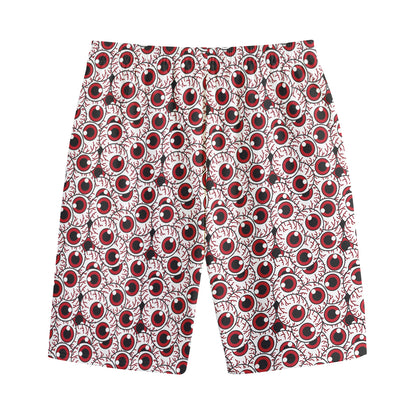 Creepy Red Eyeball Pattern Print Cotton Shorts