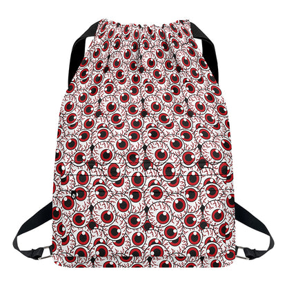 Creepy Red Eyeball Pattern Print Drawstring Backpack