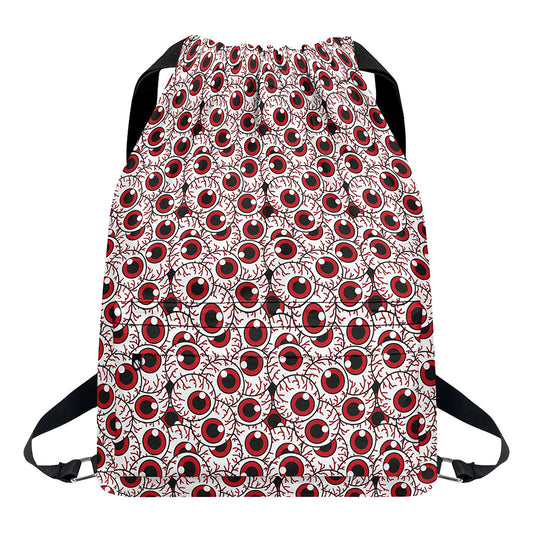 Creepy Red Eyeball Pattern Print Drawstring Backpack