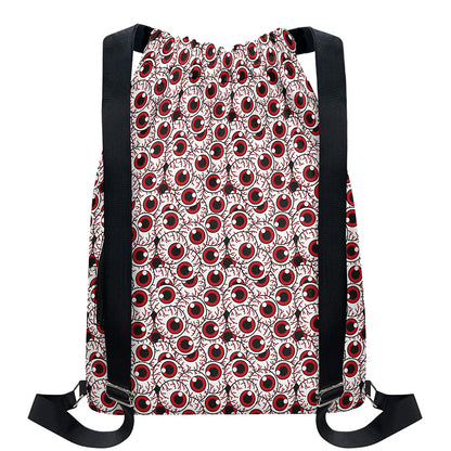 Creepy Red Eyeball Pattern Print Drawstring Backpack