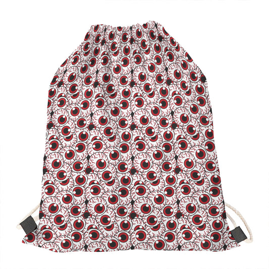 Creepy Red Eyeball Pattern Print Drawstring Bag
